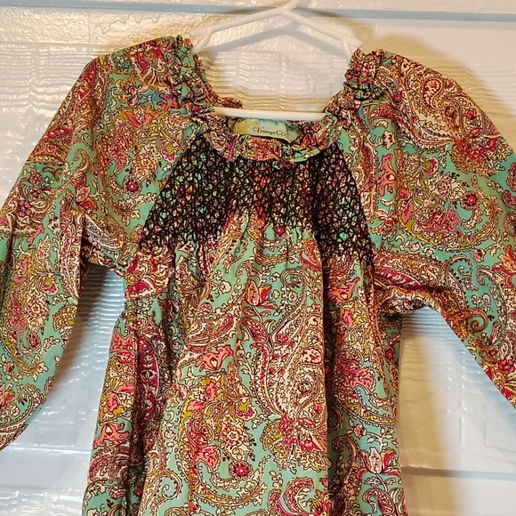 Vintage Couture Dress Girls Sz 5 100% Cotton Paisley Ruffle Prairie Cottage - Picture 2 of 9